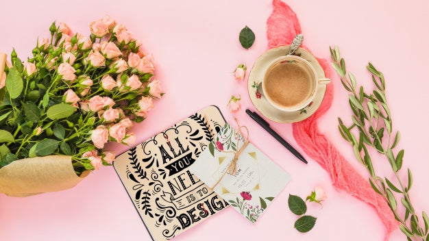 Card Mockup With Floral Decoration For Wedding Or Quote Psd