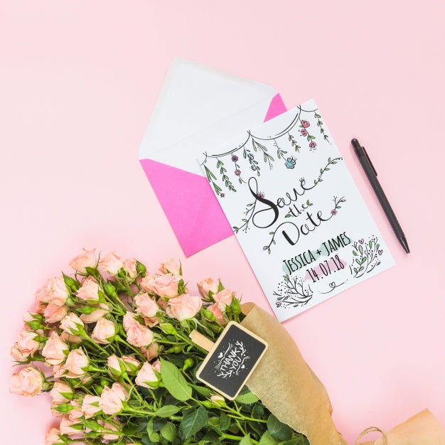 Card Mockup With Floral Decoration For Wedding Or Quote Psd