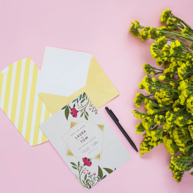 Card Mockup With Floral Decoration For Wedding Or Quote Psd