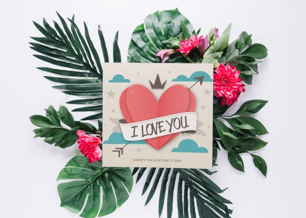 Card Mockup With Floral Valentines Day Concept Psd