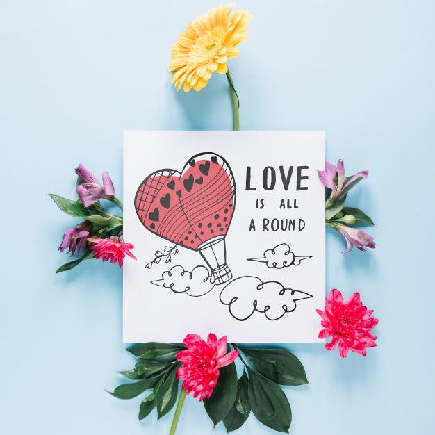 Card Mockup With Floral Valentines Day Concept Psd