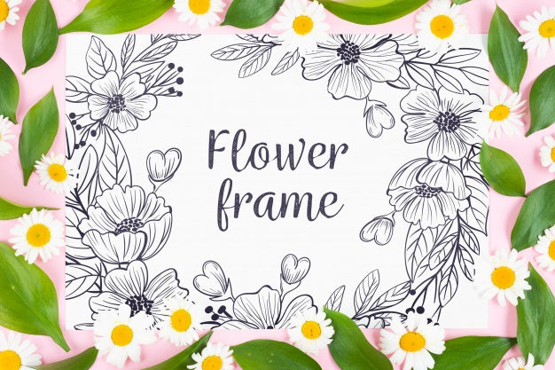 Card Mockup With Flowers And Frame Concept Psd