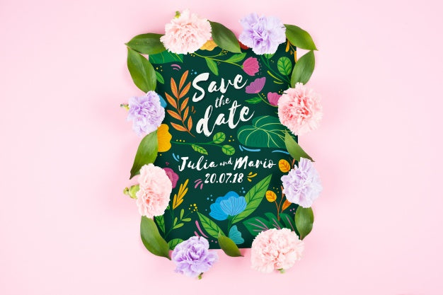 Card Mockup With Roses With Wedding Concept Psd