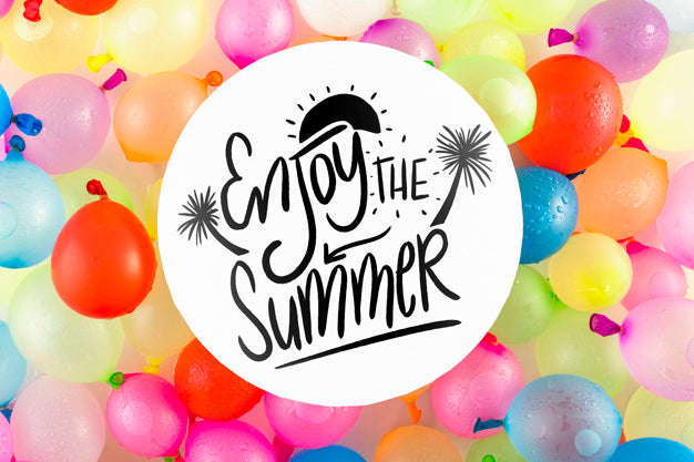 Card Mockup With Tropical Summer Concept With Balloons Psd