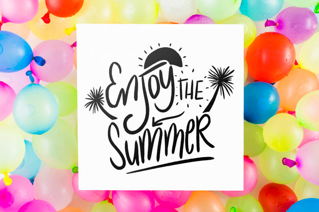 Card Mockup With Tropical Summer Concept With Balloons Psd