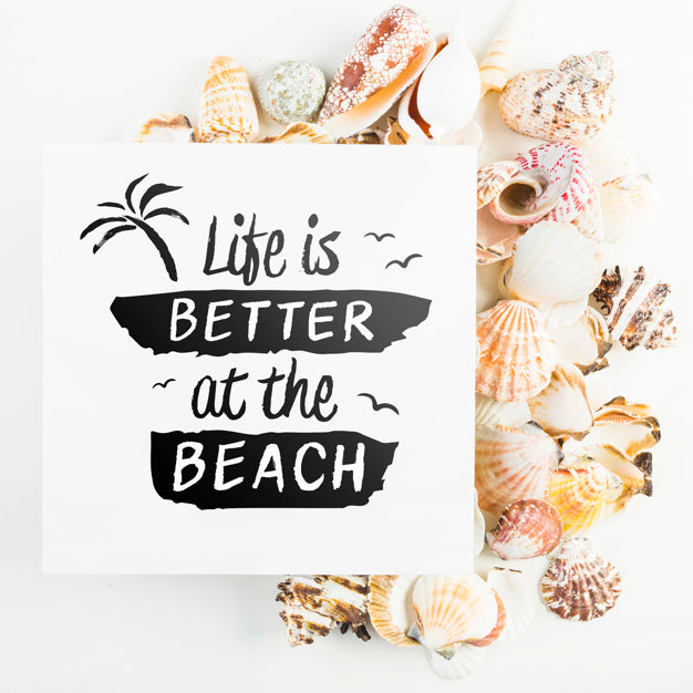 Card Mockup With Tropical Summer Concept With Seashells Psd