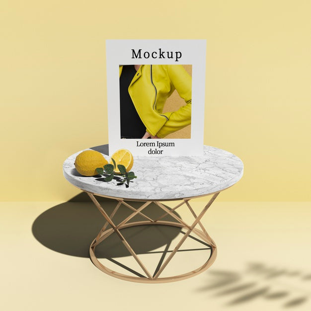 Card On Table With Citrus And Shadow Psd