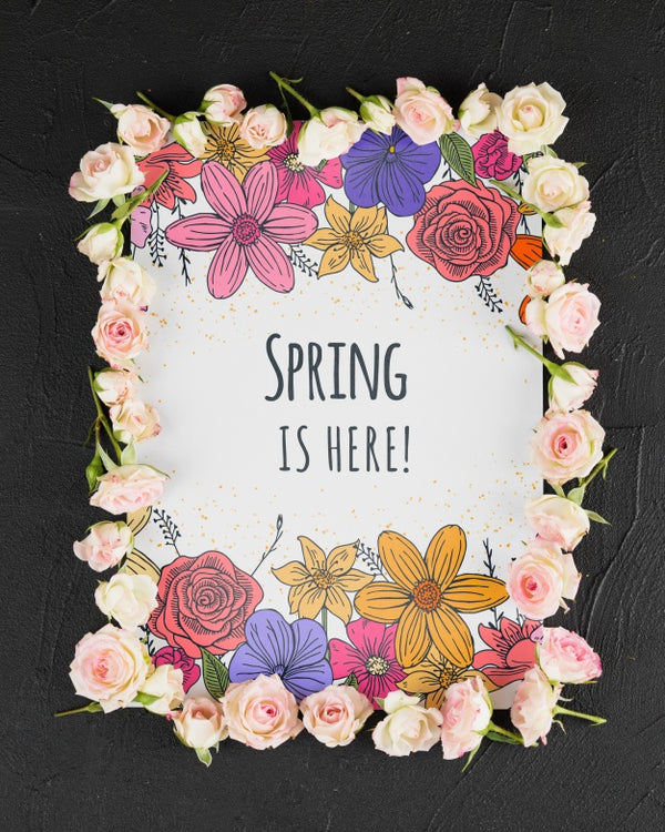 Spring Style Card Card Template For Spring With Flowers Psd - Mockup Hunt