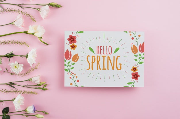 Card Template For Spring With Flowers Psd