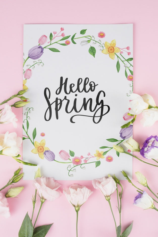 Card Template For Spring With Flowers Psd