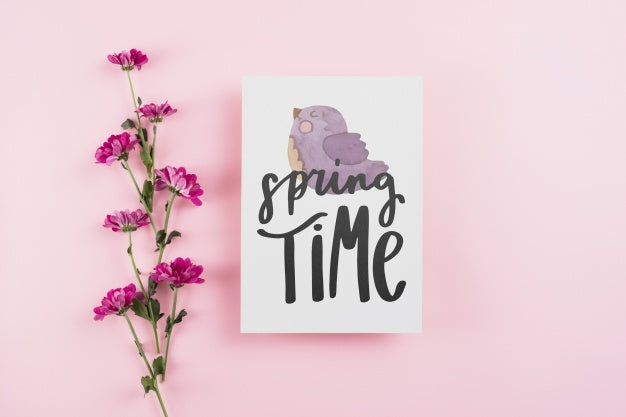 Card Template For Spring With Flowers Psd