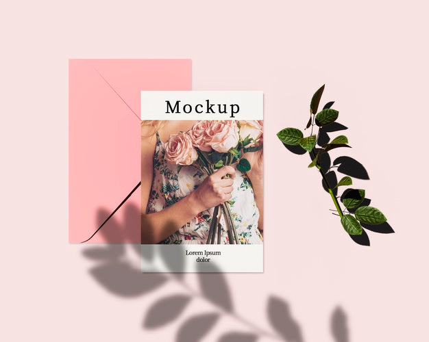 Card With Leaves And Shadow Psd