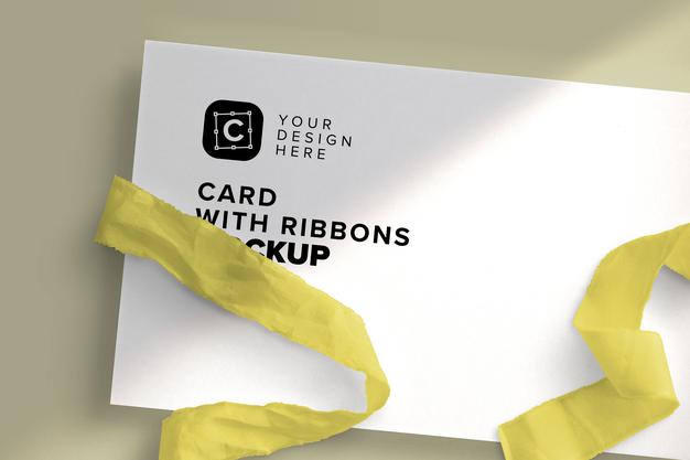 Card With Ribbons Mockup Psd
