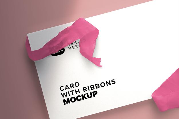 Card With Ribbons Mockup Psd