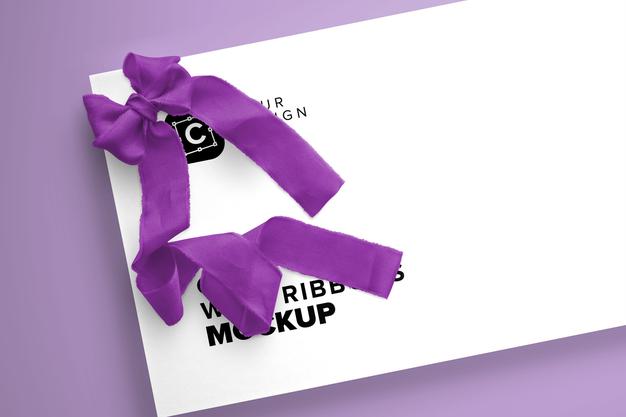 Card With Ribbons Mockup Psd