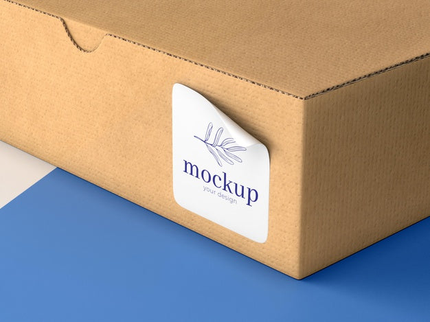 Cardboard Box With Sticker Mock Up Psd