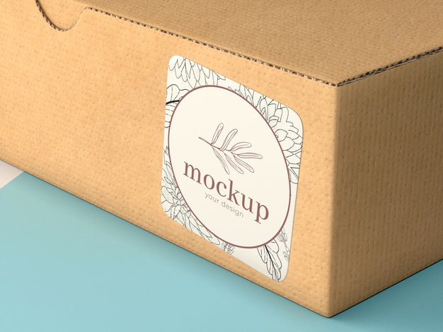 Cardboard Box With Sticker Mock Up Psd