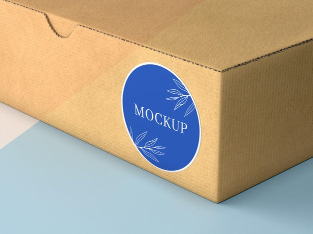 Cardboard Box With Sticker Mock Up Psd