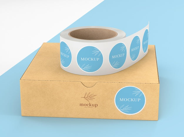 Cardboard Box With Stickers Roll Psd