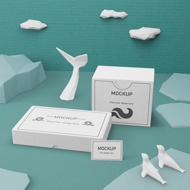Cardboard Boxes And Sea Life With Mock-Up Cooncept Psd