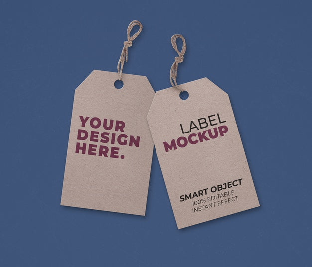 Cardboard Label On Blue Surface Mockup Psd