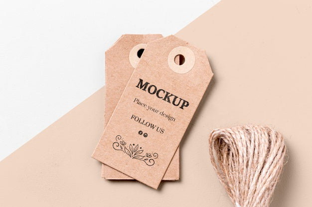 Cardboard Mock-Up Clothing Labels And Thread Psd