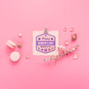 Cardboard Mock-Up With Sweets On Pink Background Psd