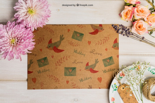 Cardboard Wedding Set With Tags On Plate Psd