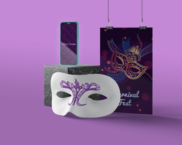 Carnival Mask On Table Mock-Up Psd