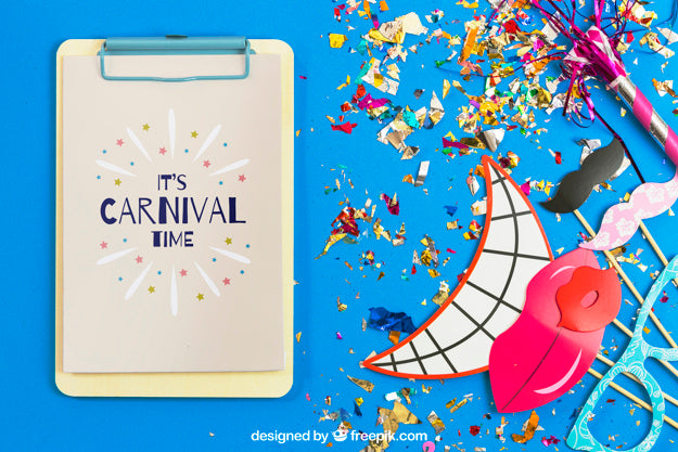 Carnival Mockup With Clipboard And And Elements Psd