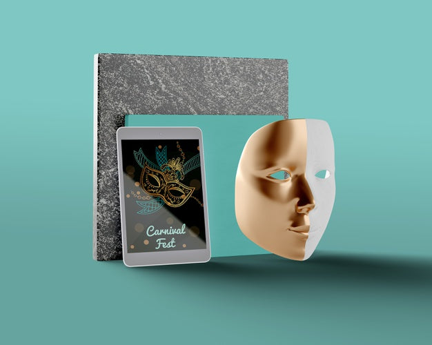 Carnival Theme On Tablet And Mask Psd