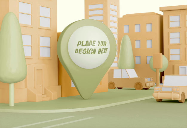 Cartoon City With Map Pointer Mockup Psd