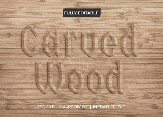Carved Wood Text Effect Psd