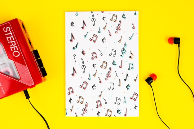 Cassette With Headphones And Musical Notes On Sheet Psd