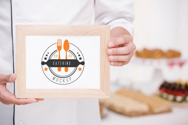 Catering Name On Wooden Frame Psd