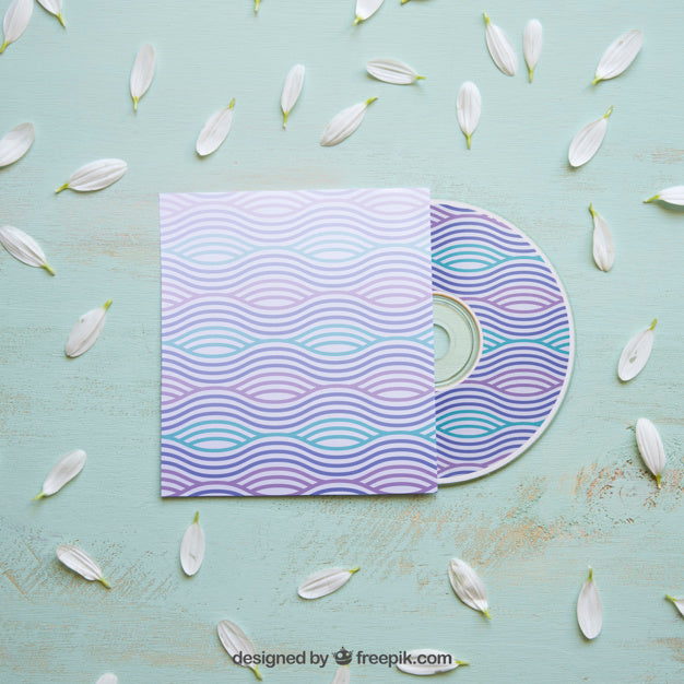 Cd Mockup With Petals Psd