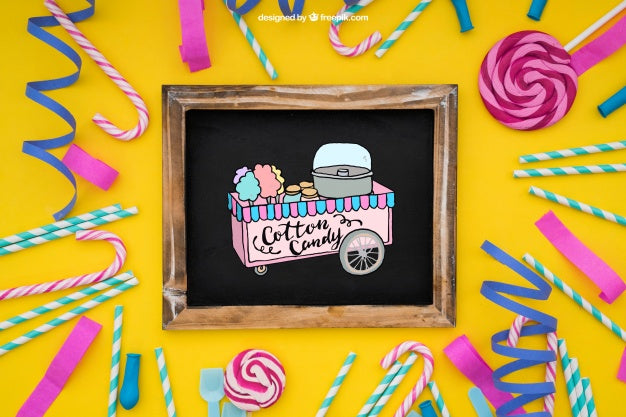 Celebration Decoration With Slate And Lollipop Psd