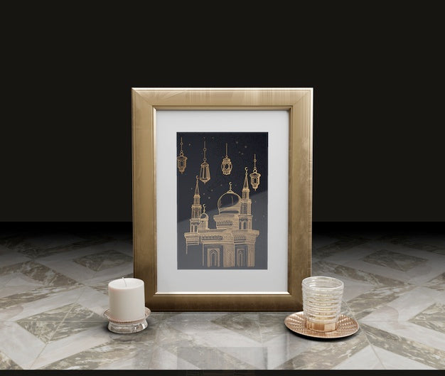 Celebration Of Islamic New Year With Frame And Candle Psd