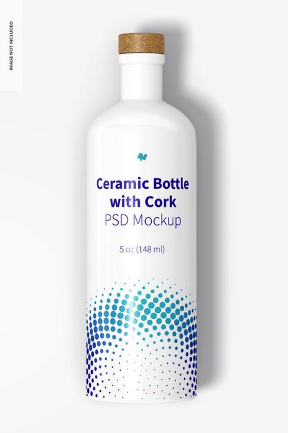 Ceramic Bottle With Cork Mockup, Top View Psd