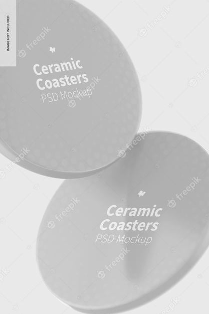 Ceramic Coasters Mockup, Floating Psd