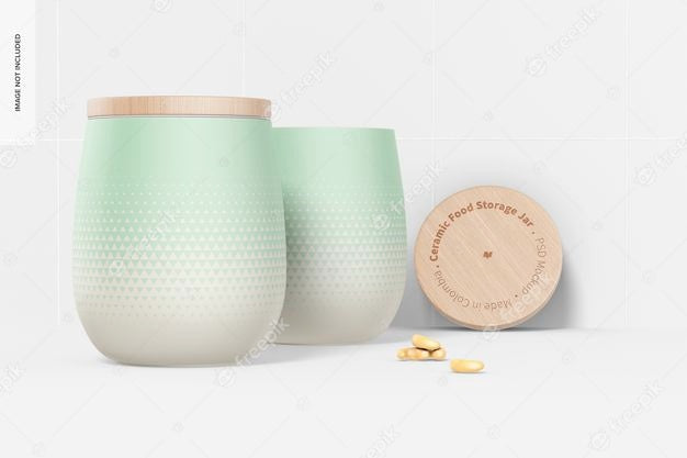 Ceramic Food Storage Jars Mockup, Front View Psd