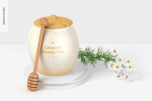 Ceramic Honey Pot Mockup, Closed Psd