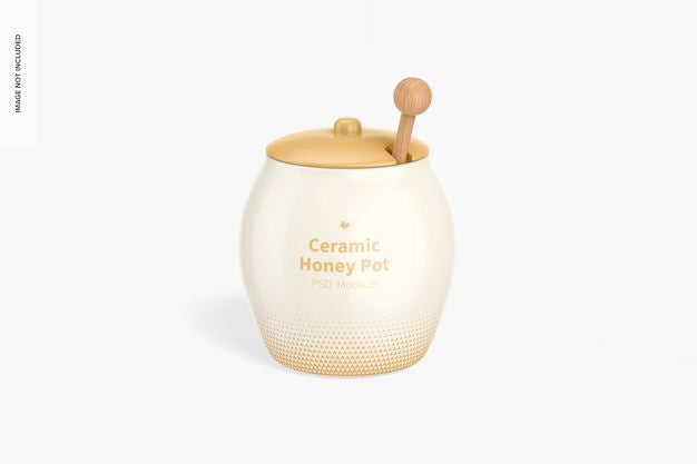 Ceramic Honey Pot Mockup, Front View Psd