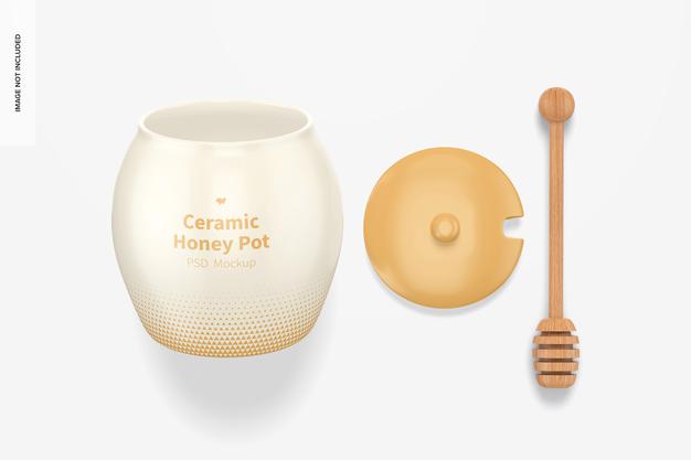 Ceramic Honey Pot Mockup, Top View Psd