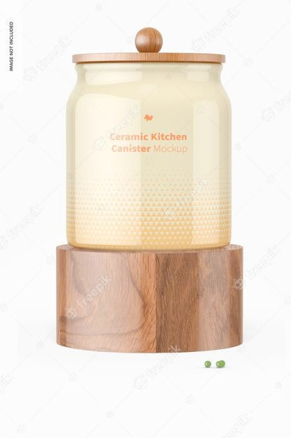 Ceramic Kitchen Canister Mockup, Front View Psd