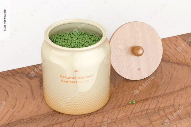 Ceramic Kitchen Canister Mockup, Perspective Psd