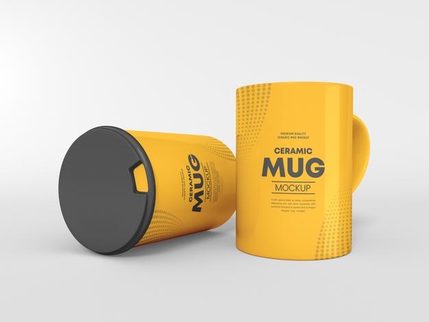 Ceramic Mug With Protective Cover Mockup Psd
