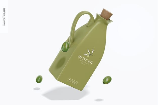 Ceramic Oil Bottle Mockup, Falling Psd