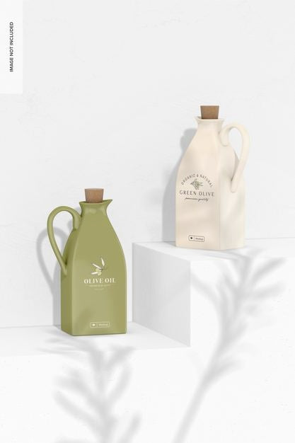 Ceramic Oil Bottles Mockup, On Podiums Psd