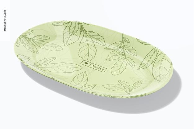 Ceramic Oval Plate Mockup, Left View Psd
